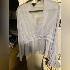 EXPRESS sheer blue cropped shirt